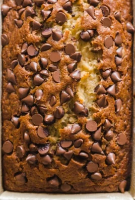 Loaf of chocolate chip banana bread fresh out of the oven