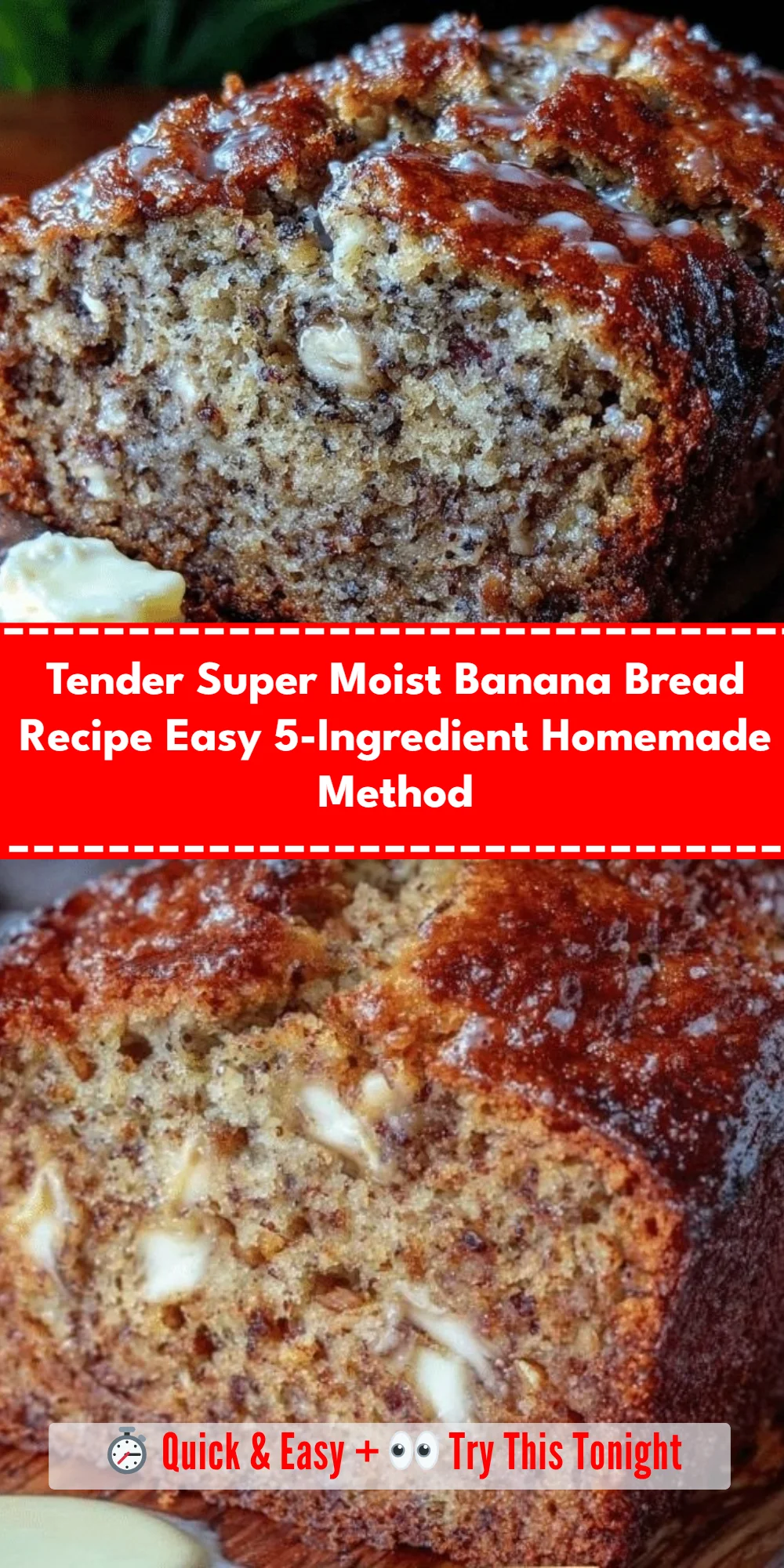Tender Super Moist Banana Bread Recipe Easy 5-Ingredient Homemade Method