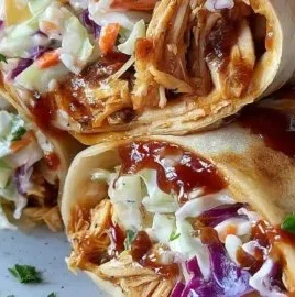 BBQ Chicken Coleslaw Wraps served on a plate with fresh ingredients