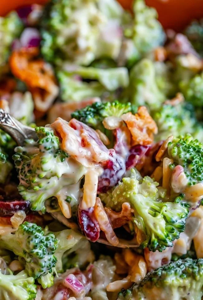 Delicious and colorful best broccoli salad with fresh ingredients