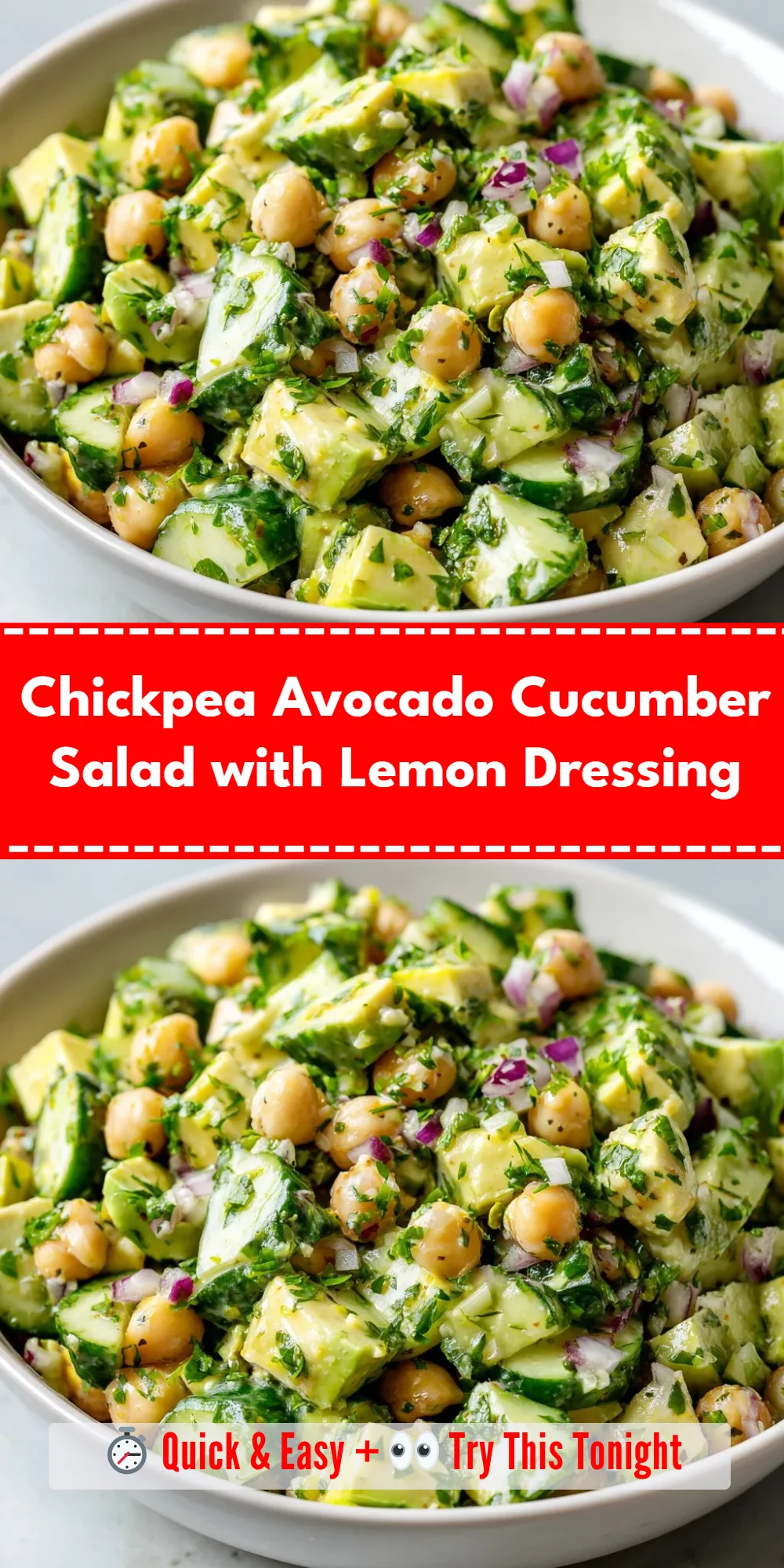 Chickpea Avocado Cucumber Salad with Lemon Dressing