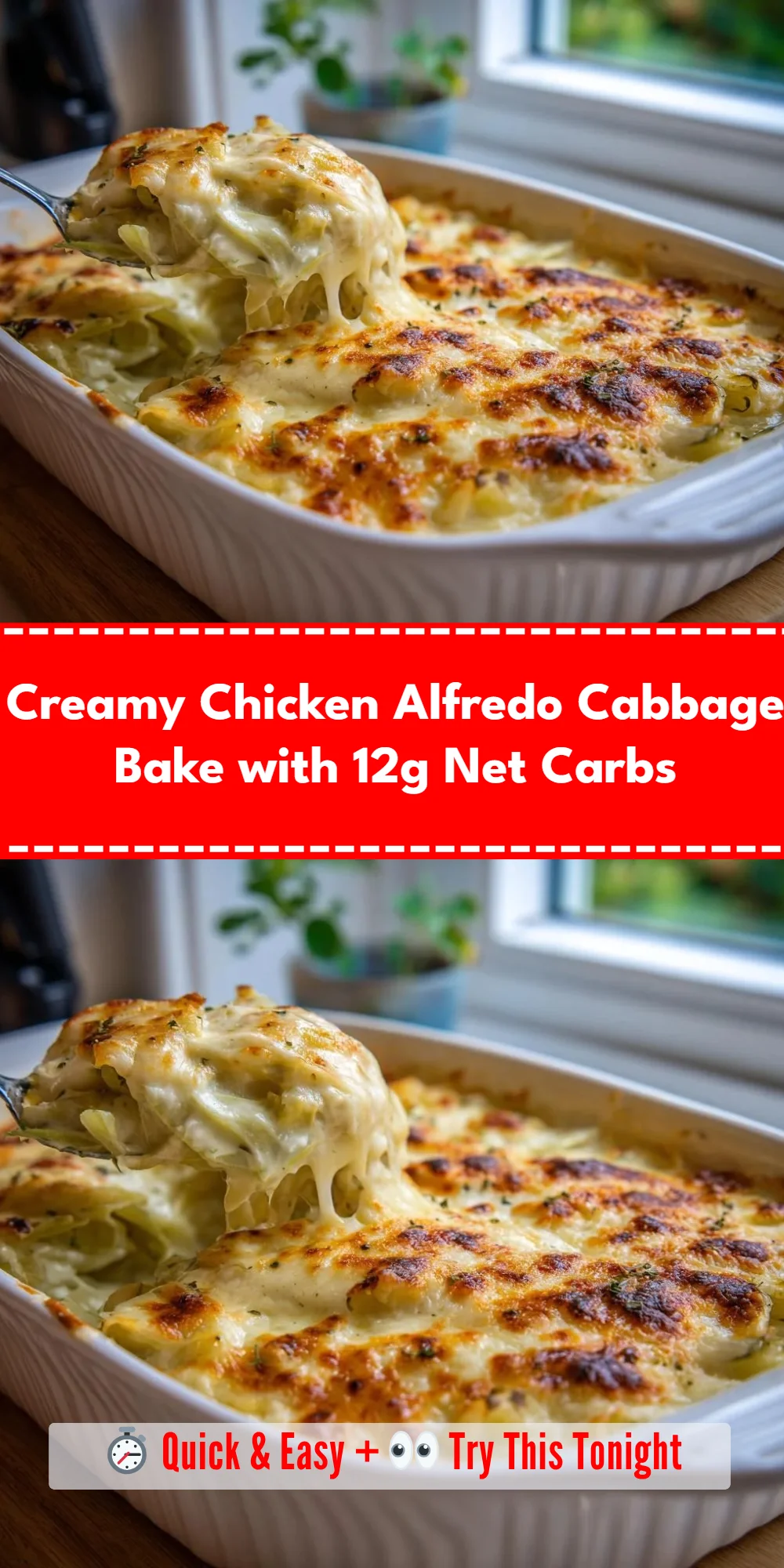 Creamy Chicken Alfredo Cabbage Bake with 12g Net Carbs