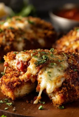 Crispy crusted chicken parmesan topped with fresh herbs and marinara sauce