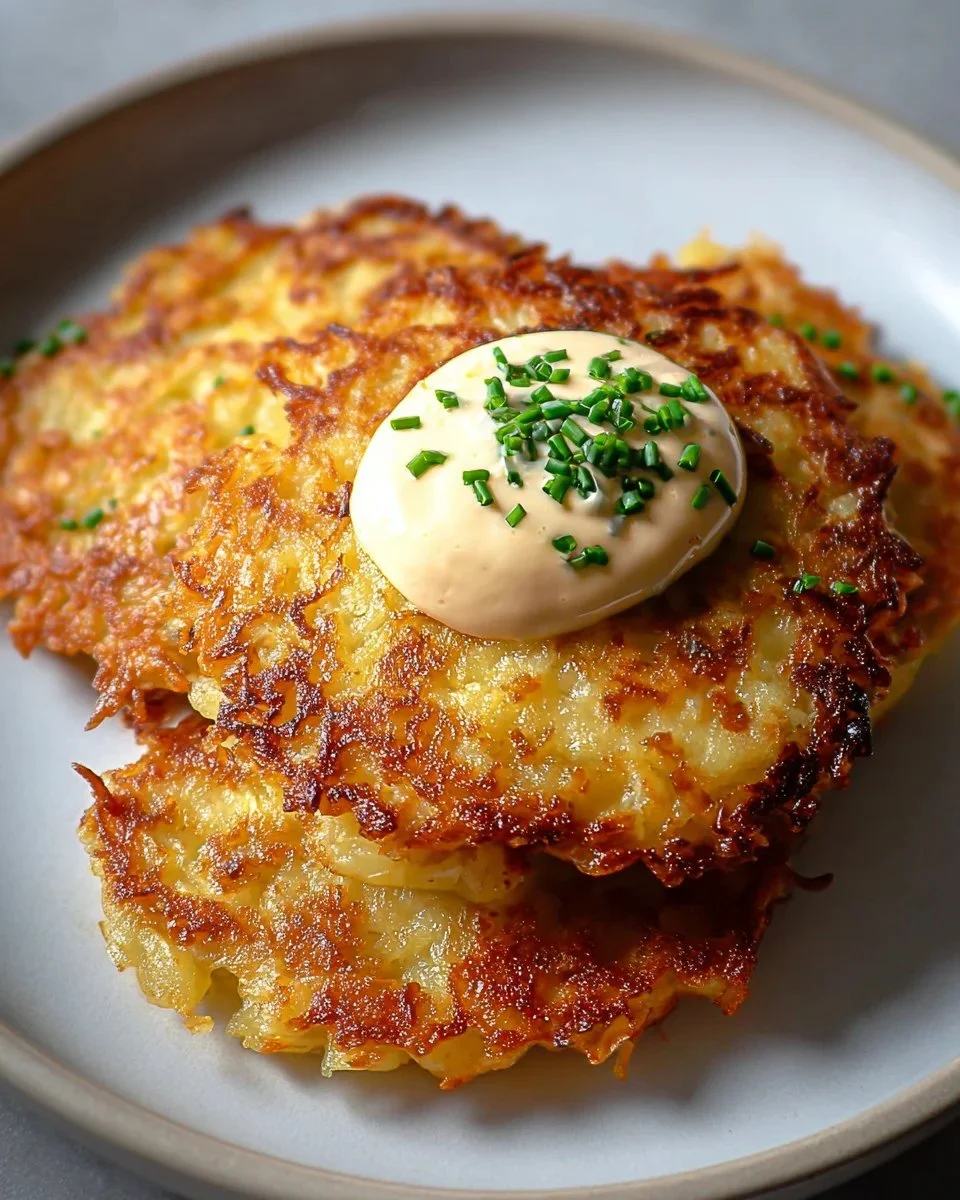Delicious crispy German potato pancakes served with a side of applesauce