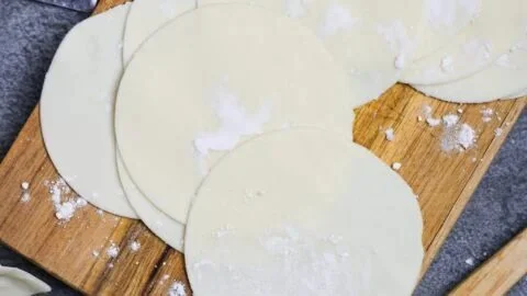 Homemade gyoza wrappers ready for filling and cooking