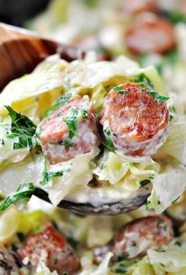 Keto Cajun Sausage Cabbage Alfredo served in a bowl with fresh herbs