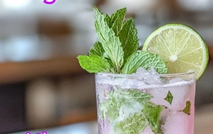 Refreshing Lavender Mojito Mocktail with mint and lavender garnish.