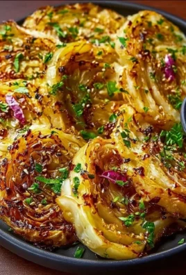 Plate of roasted cabbage steaks seasoned with herbs and spices