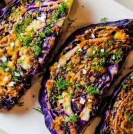 Roasted Red Cabbage Steaks topped with Garlic Parmesan