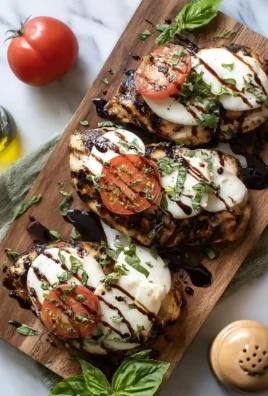 Plate of grilled chicken caprese with mozzarella, tomatoes, and fresh basil.