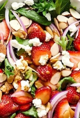 Fresh strawberry salad with greens and dressing