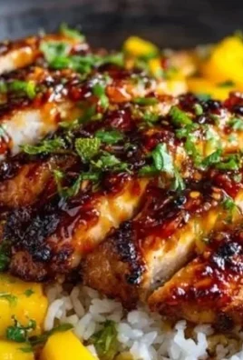 Delicious mango glazed chicken twists served with vibrant garnishes