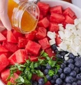 Fresh Watermelon Blueberry Feta Salad with vibrant colors and textures.