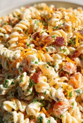 Bacon Ranch Pasta Salad with crispy bacon and fresh ingredients