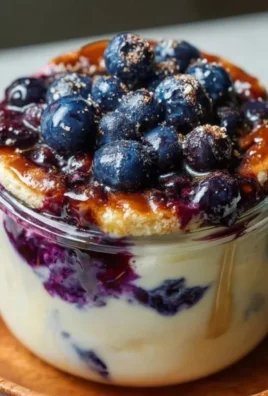 Baked blueberry cottage cheese breakfast bowls topped with fresh blueberries.