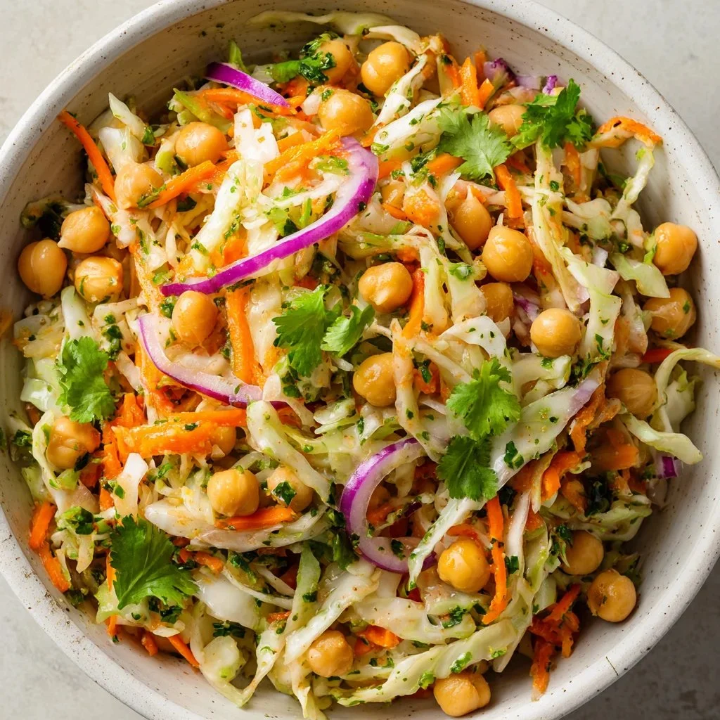 Cabbage Chickpea Salad with Carrot and Lime, vibrant and healthy dish