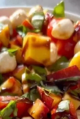 Chopped Peach Caprese Salad with ripe peaches, mozzarella, and basil
