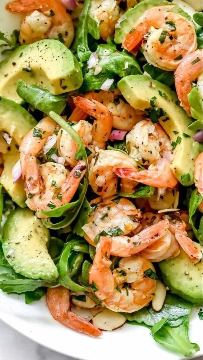 Delicious Citrus Shrimp Salad with avocado and vibrant vegetables