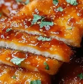 Crispy Baked Hot Honey Chicken garnished and ready to serve.