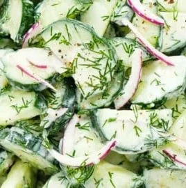 Fresh Cucumber Dill Salad with a light dressing in a bowl