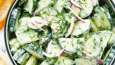 Fresh Cucumber Dill Salad with a light dressing in a bowl