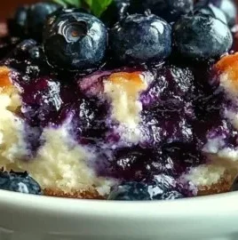 Baked cottage cheese with blueberries, a delicious breakfast option.