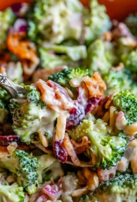 Bowl of easy broccoli bacon salad with crispy bacon and fresh broccoli