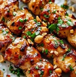 Easy grilled chicken skewers with honey garlic sauce on a plate