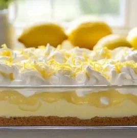 Refreshing easy lemon icebox dessert served on a plate with lemon slices.