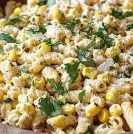 Delicious elote pasta salad with Mexican street corn and fresh ingredients