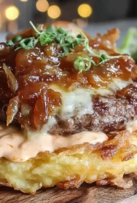 Delicious smash burger topped with caramelized onion jam and crispy cheese skirt