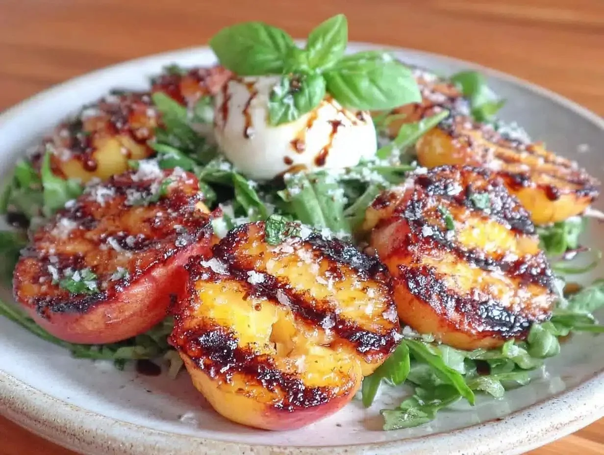 Fresh Grilled Peach and Burrata Salad