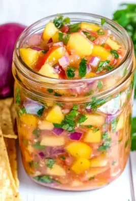 Bowl of fresh peach salsa with colorful ingredients