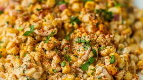 Delicious grilled elote salad with Mexican street corn and fresh toppings