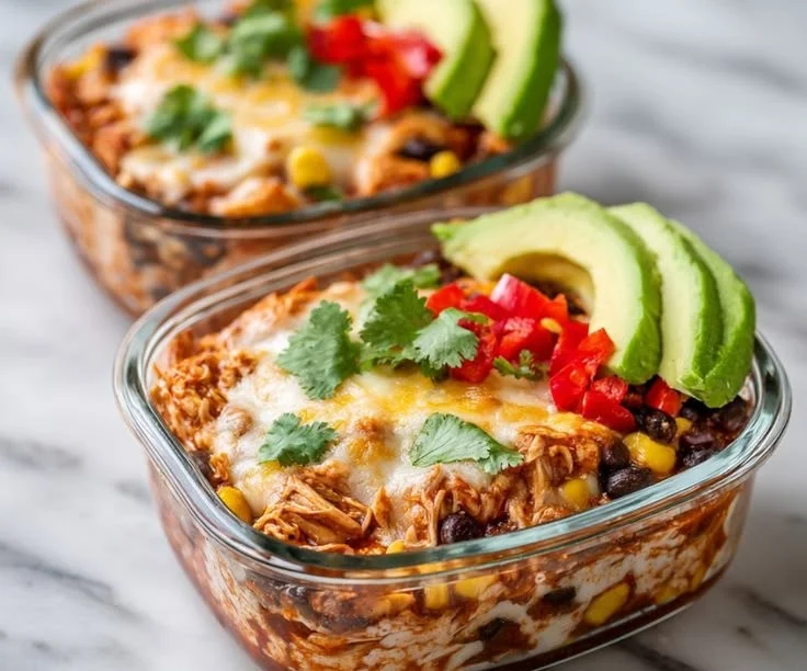 High-Protein Chicken Cottage Cheese Enchilada Bowls