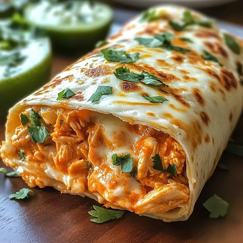 High Protein Low Calorie Cheesy Buffalo Chicken Burritos on a plate