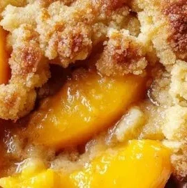 Delicious homemade peach cobbler with fresh peaches and golden crust