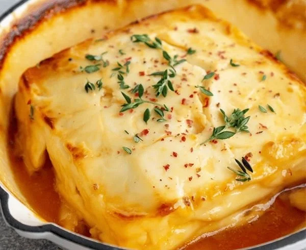 Hot Honey Baked Feta drizzled with honey and garnished with herbs