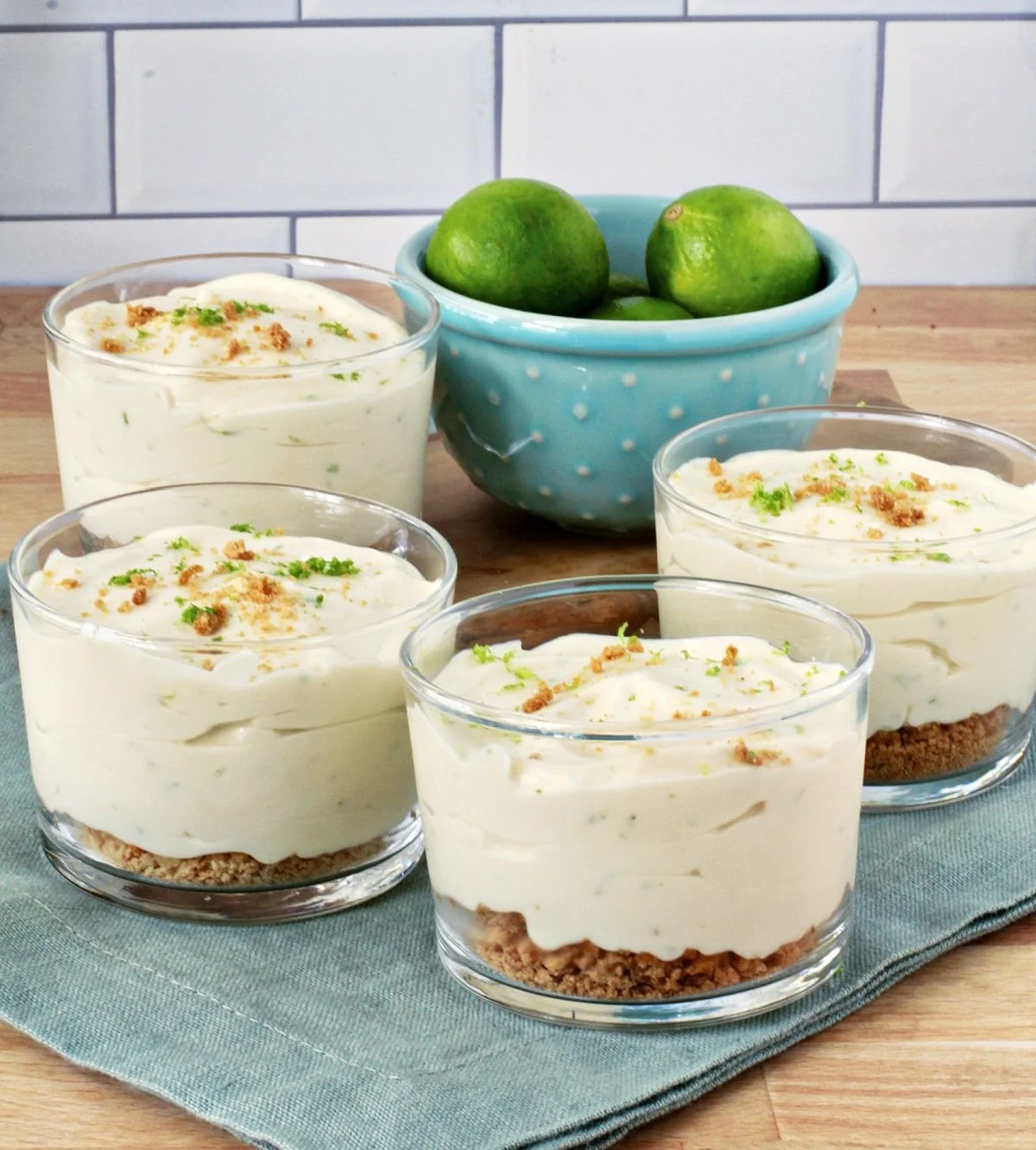 Individual no bake key lime pies served in dessert cups