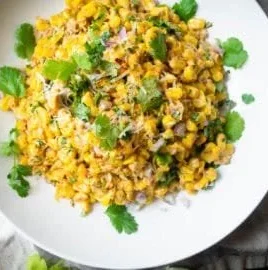 Colorful and fresh Mexican street corn salad served in a bowl