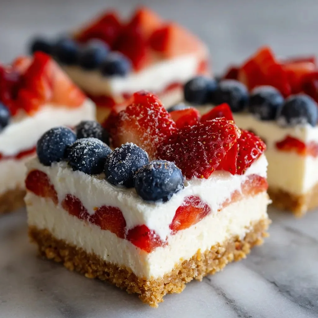 No-Bake Flag Cheesecake Bars decorated for a festive occasion