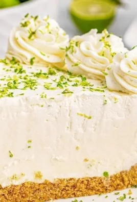 No-bake key lime pie with a graham cracker crust and lime garnish