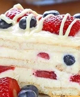 No Bake Summer Berry Icebox Cake with fresh berries and whipped cream