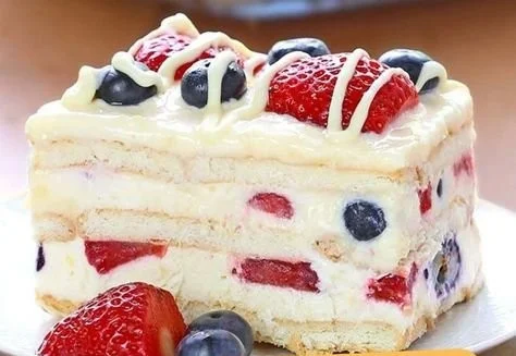 No Bake Summer Berry Icebox Cake with fresh berries and whipped cream