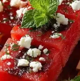 Refreshing watermelon feta skewers arranged on a platter for a summer snack