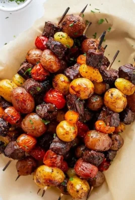 Rosemary garlic steak kebabs grilled to perfection