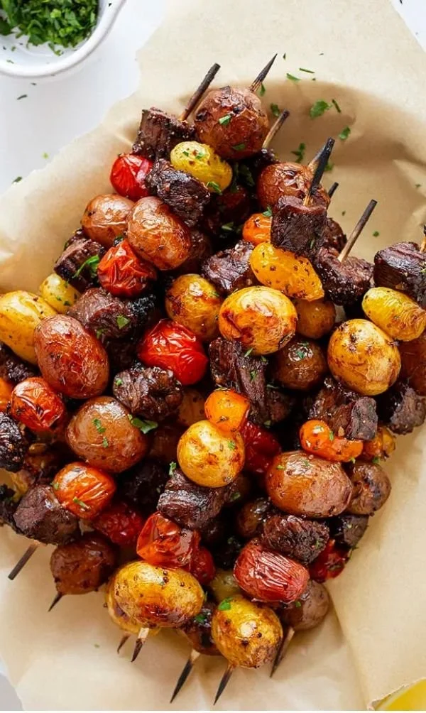 Rosemary garlic steak kebabs grilled to perfection