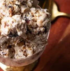 High protein salted caramel cottage cheese ice cream in a bowl