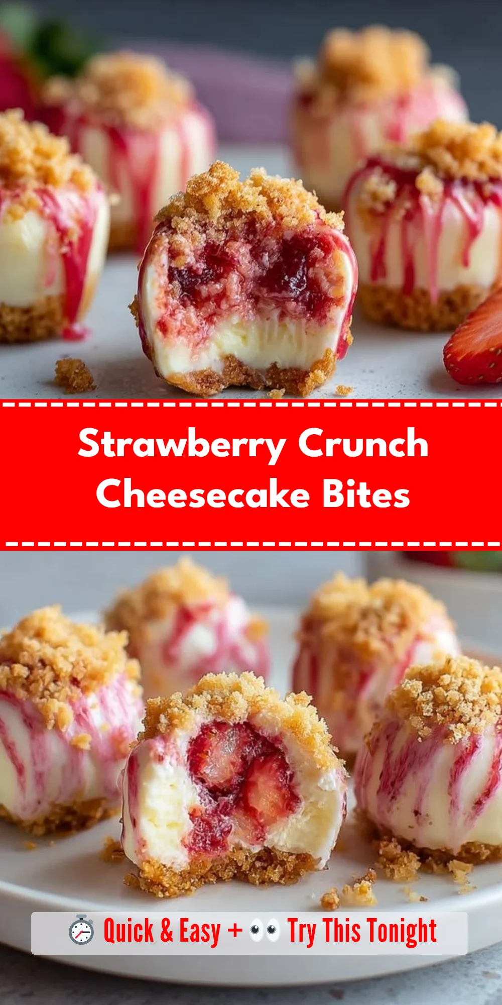 Strawberry Crunch Cheesecake Bites
