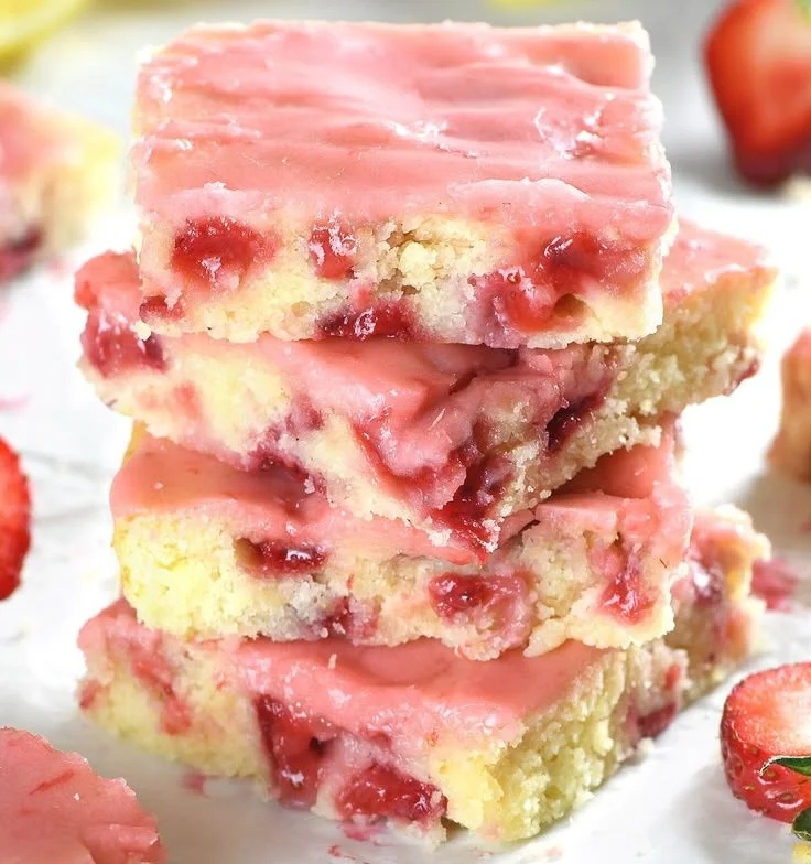 Delicious strawberry lemon blondies fresh out of the oven